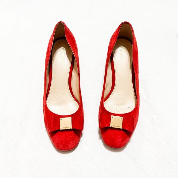 Cole Haan Tali Red Suede Leather Almond Toe Bow Accent Pump K17 W10594 Size 9.5 - Picture 1 of 5